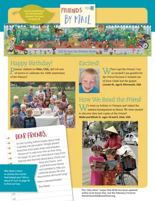 Primary kids with a 140th birthday cake for Primary