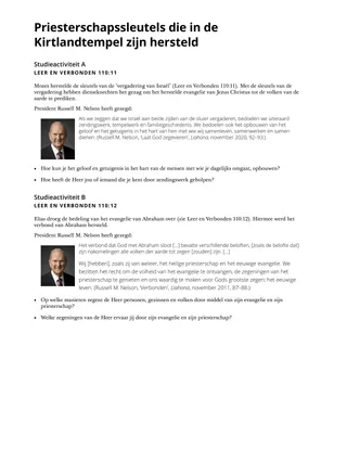 Priesterschapssleutels die in de Kirtlandtempel zijn hersteld