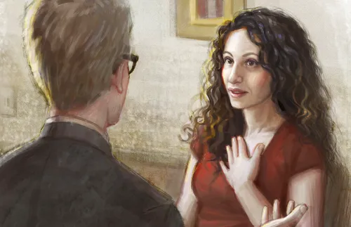 woman talking to bishop