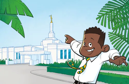 boy outside of temple