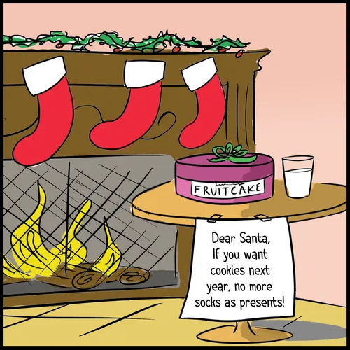 fireplace with stockings hung on it and a table with cookies and a note