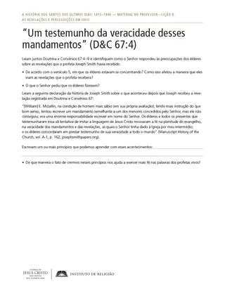 Material complementar: “Um testemunho da veracidade desses mandamentos” (D&C 67:4)
