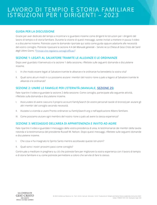 Guida per la discussione– Istruzioni per i dirigenti del lavoro di tempio e di storia familiare 2023