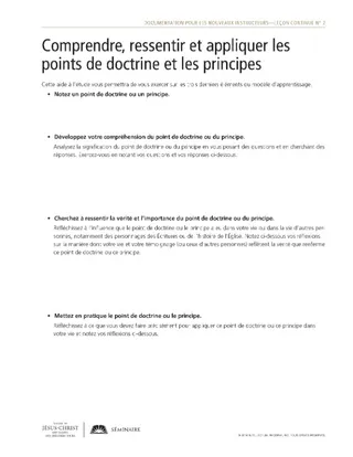 feuilles à distribuer, Comprendre, ressentir et appliquer les points de doctrine et les principes
