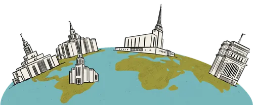 temples on a map of the world