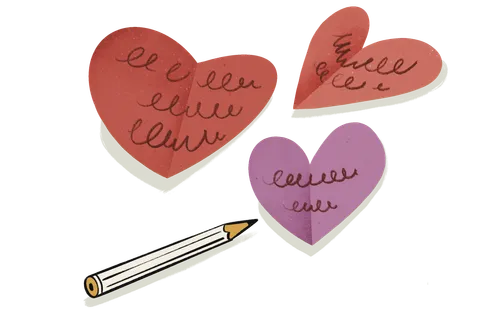 hearts with writing on it