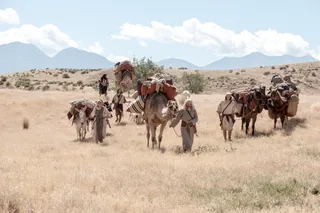 Lehi and his family traveling in the desert