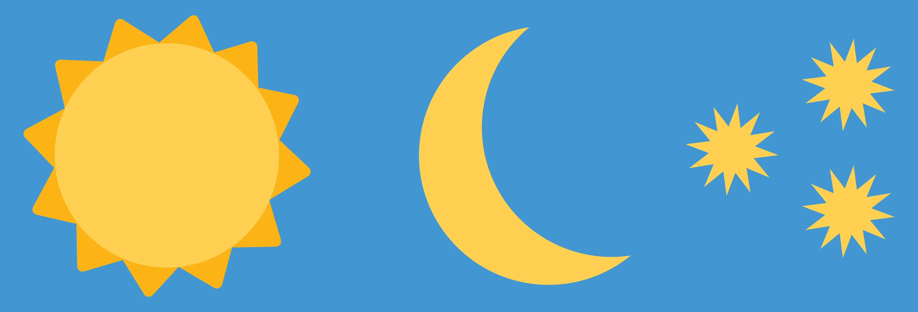 An illustration of a sun, moon, and stars.