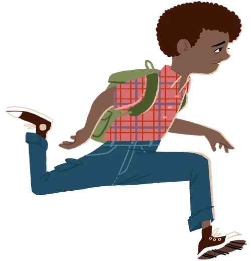 男孩背著背包在奔跑