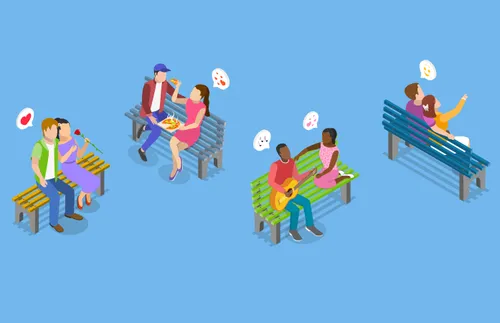 Verschiedene Paare, die sich miteinander verabredet haben und zusammen etwas Nettes unternehmen