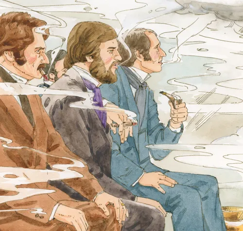 Many of those who attended the school of the prophets smoked pipes or cigars.  Group shown in a smoke filled room. Chapter 31-3