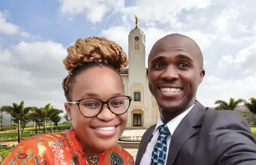 couple in front of temple