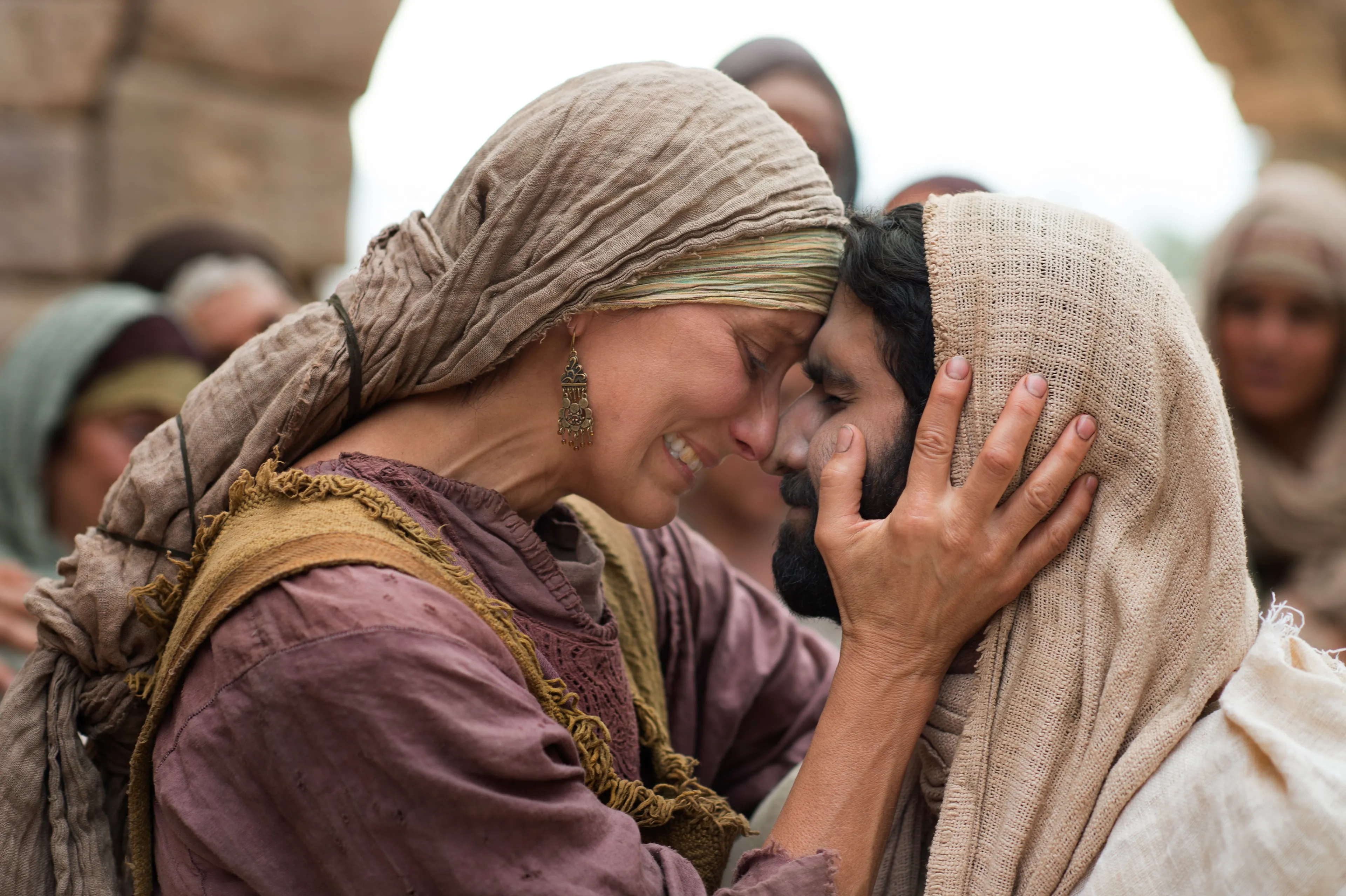 The widow of Nain embraces her son after he is raised from the dead.