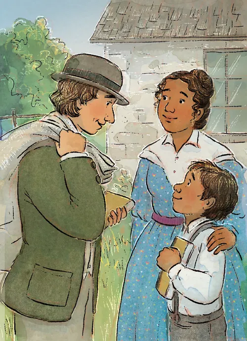 Samuel Smith placing copies of the Book of Mormon