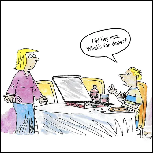 mother and son, who is eating