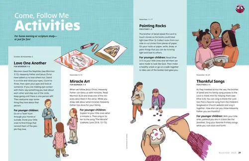 Article PDF with images of children doing craft activities and playing games