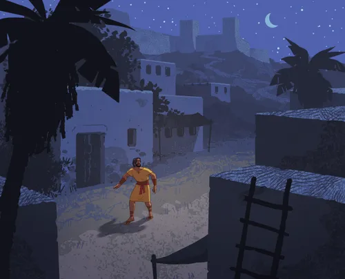 Peter walks alone in the city.