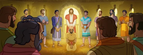 Jesus ordaining  one of His Apostles.