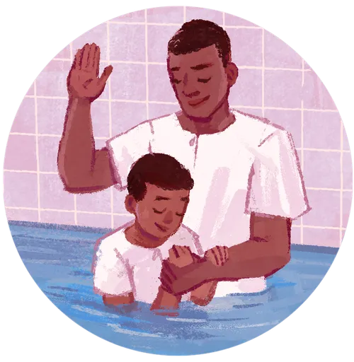 Boy being baptized