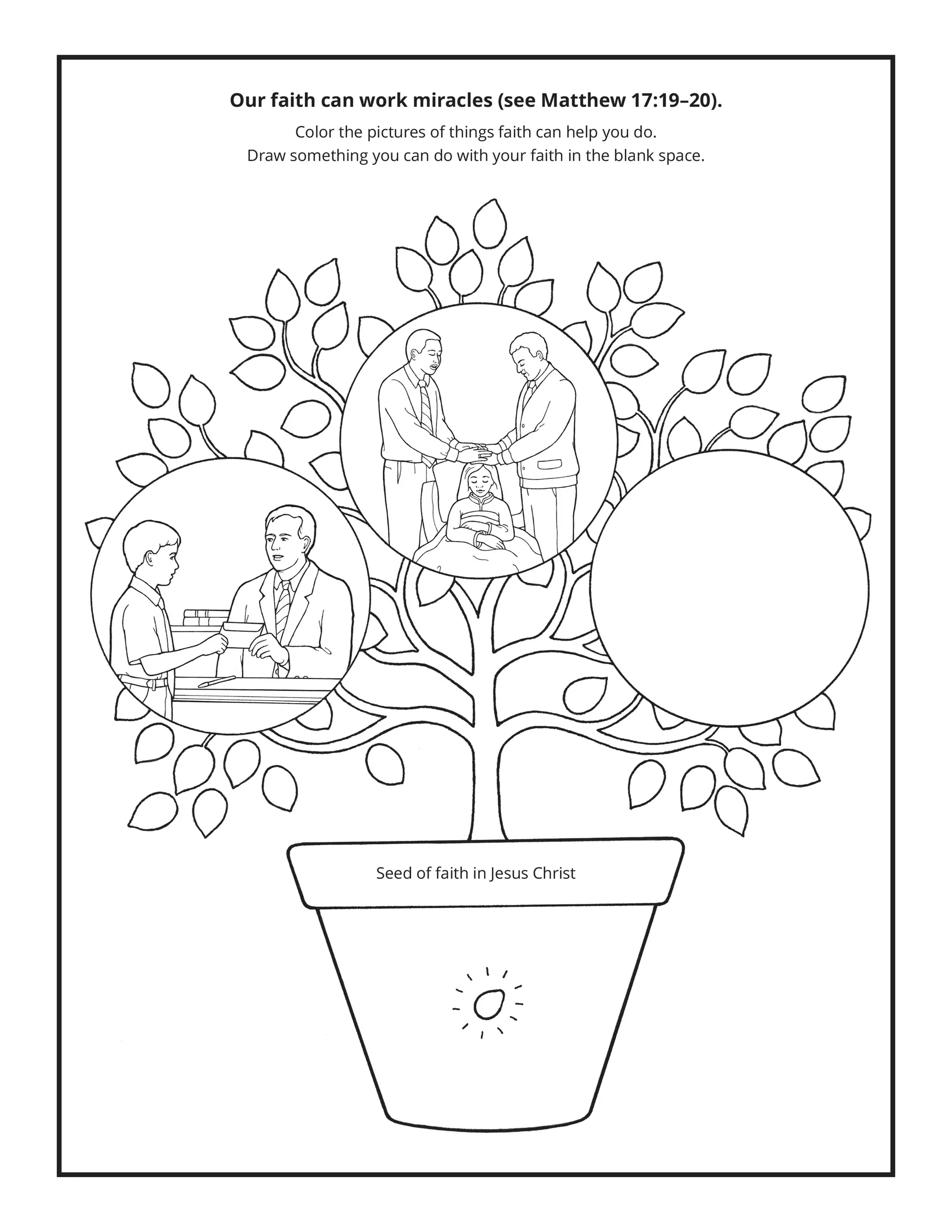 Line art showing how faith can work miracles.