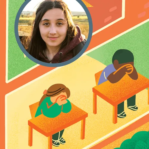 young woman; kids praying