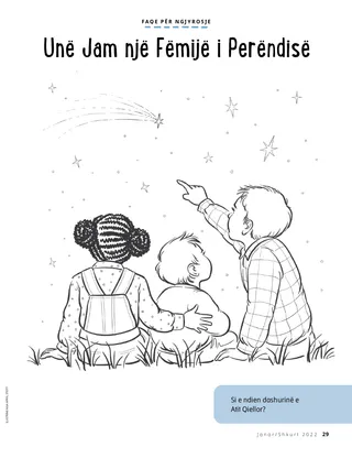 coloring page of children watching shooting stars