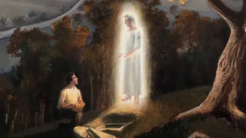 Joseph Smith receives the plates from Moroni