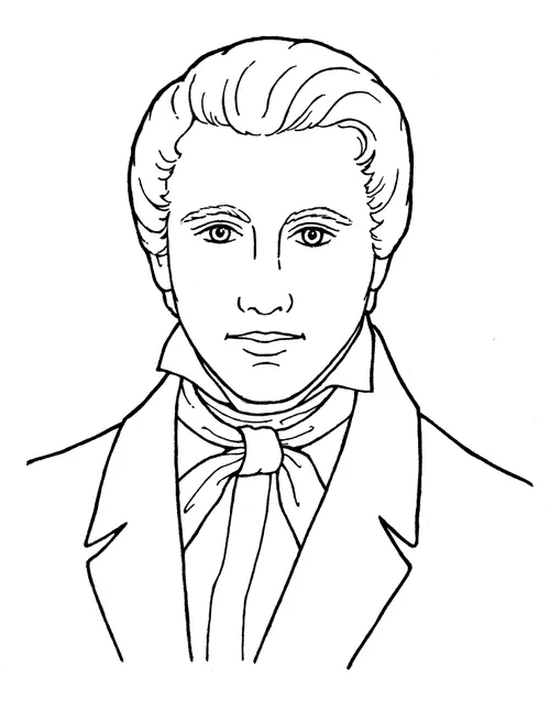 A black-and-white illustration of Joseph Smith the Prophet.