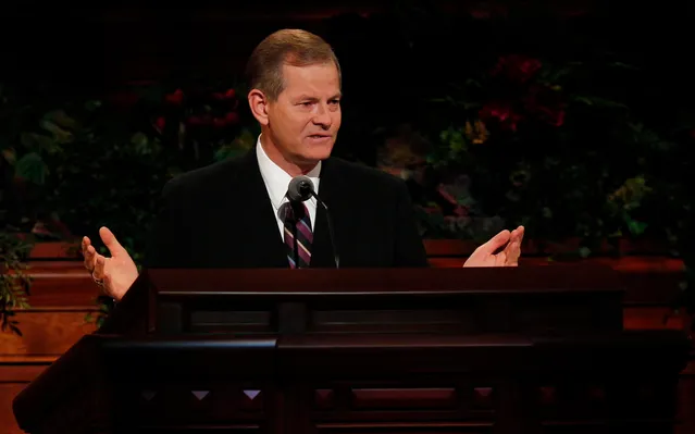 Elder Gary E. Stevenson speaks during a session of conference.