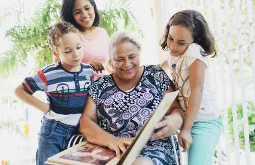 family looking at pictures