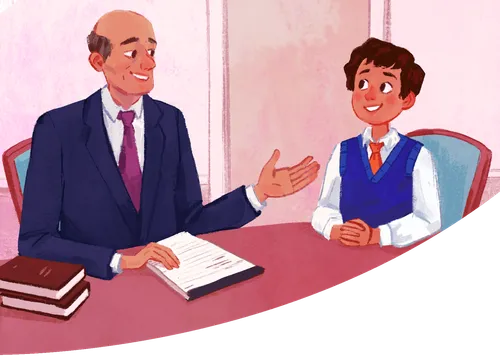 Top panel: Marco being interviewed by the Bishop. Marco is 11 Center Circle: Aunt, T‚àö‚â†a Mirna, she is in her 50‚Äö√Ñ√¥s. 2 panel: Marco‚Äö√Ñ√¥s mom helping him do family history work on the computer. 3 panel: Marco walking into the Lima Peru temple with his mom, dad, and older sister. 4 panel: Marco‚Äö√Ñ√¥s sister and dad doing baptism‚Äö√Ñ√¥s for the dead in the peru temple font. 5 panel: a pedigree chart just showing connections between people with his Aunt highlighted in the background.