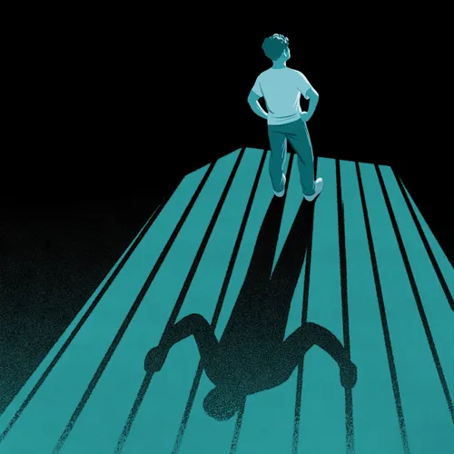 young man with long shadow