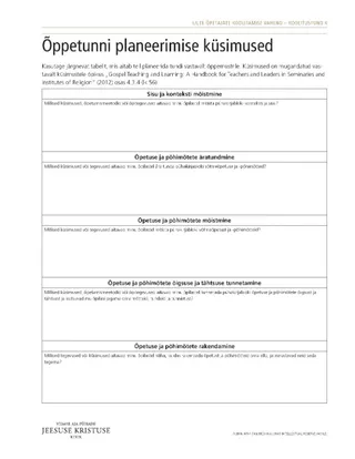 käsileht, Õppetunni planeerimise küsimused