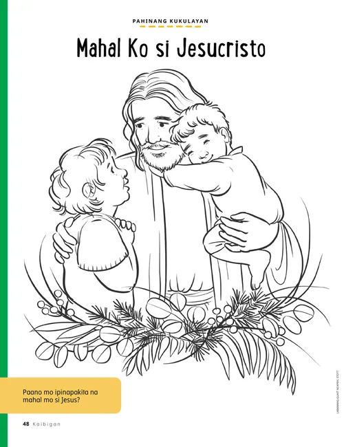 PDF ng pahinang kukulayan na nagpapakita kay Jesucristo na may kasamang dalawang bata