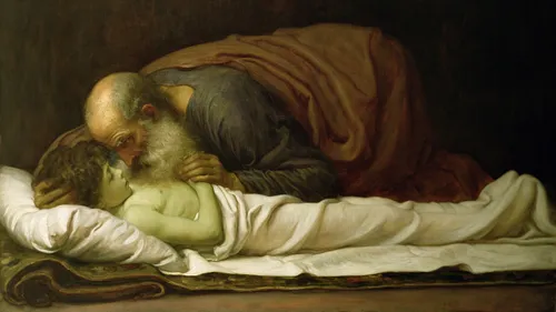 Elisha raising a boy from the dead