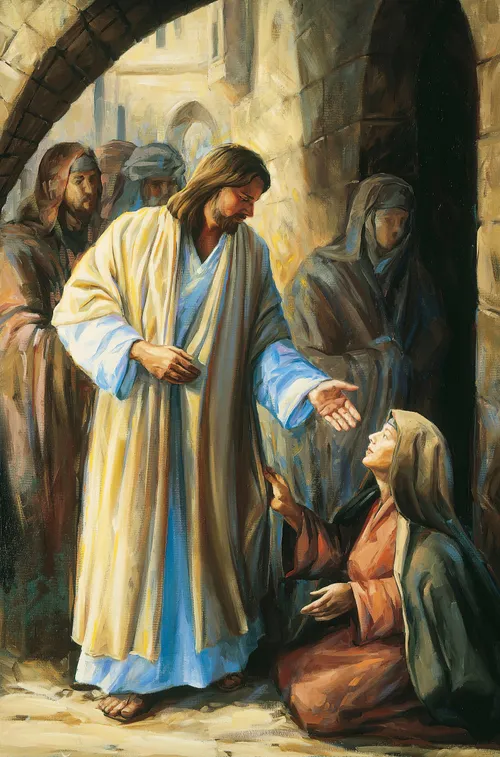 Jesus Christ with woman who touched the hem of His garment