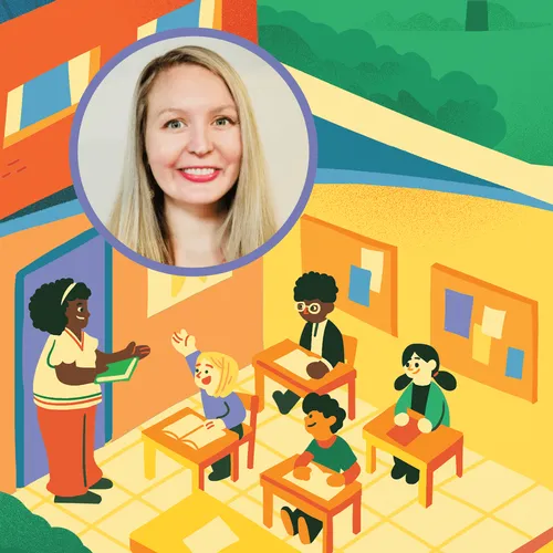 young woman; kids at school