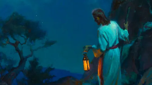 Jesus holding a lantern at night