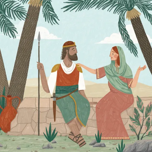 cut-out card of Deborah speaking with soldier