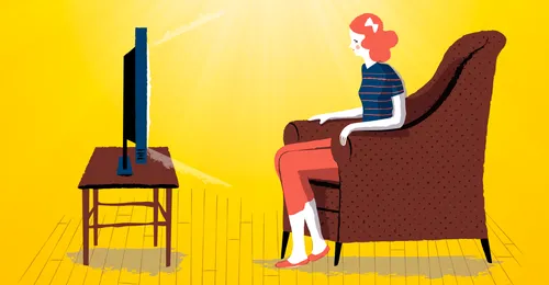 young woman in front of TV