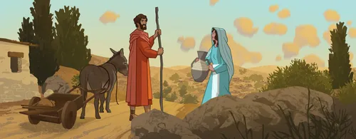 Mary and Joseph talking to each other.