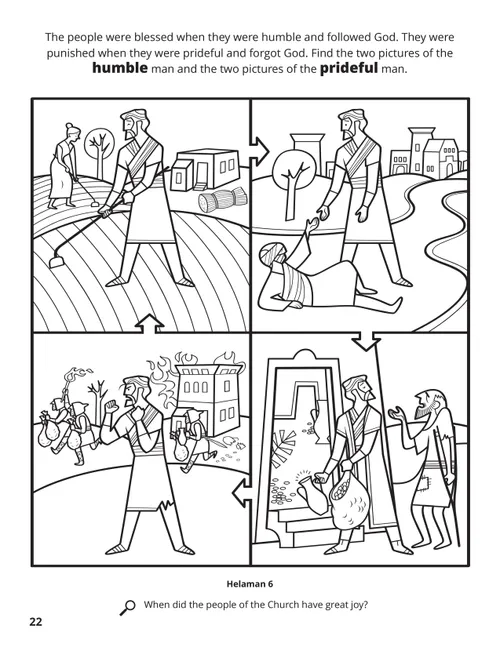 A line drawing showing the differences between acting humble and being prideful.