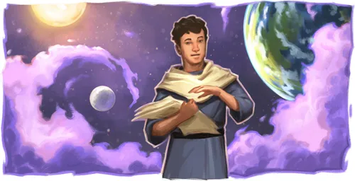 Aron jgħallem bi sfond tas-smewwiet 