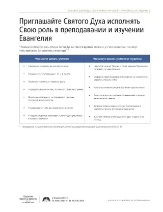 раздаточный материал, Приглашайте Святого Духа исполнять Свою роль в преподавании и изучении Евангелия