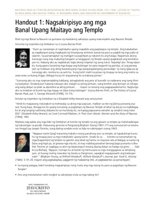 Handout 1: Nagsakripisyo ang mga Banal upang Itayo ang Templo