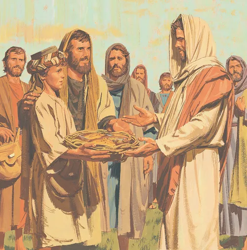 boy bringing food to Jesus