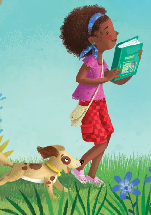 Smiling girl walking away with book