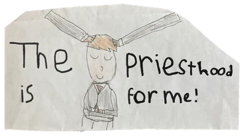 Child’s drawing of boy receiving a priesthood blessing