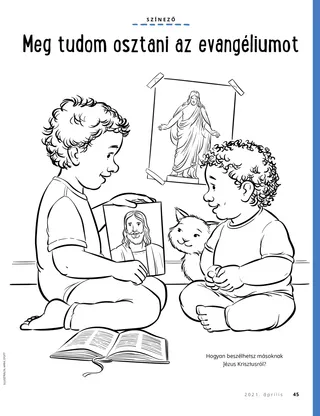 coloring page of boy showing picture of Jesus