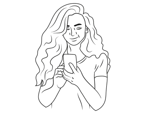 illustrated girl looking at phone